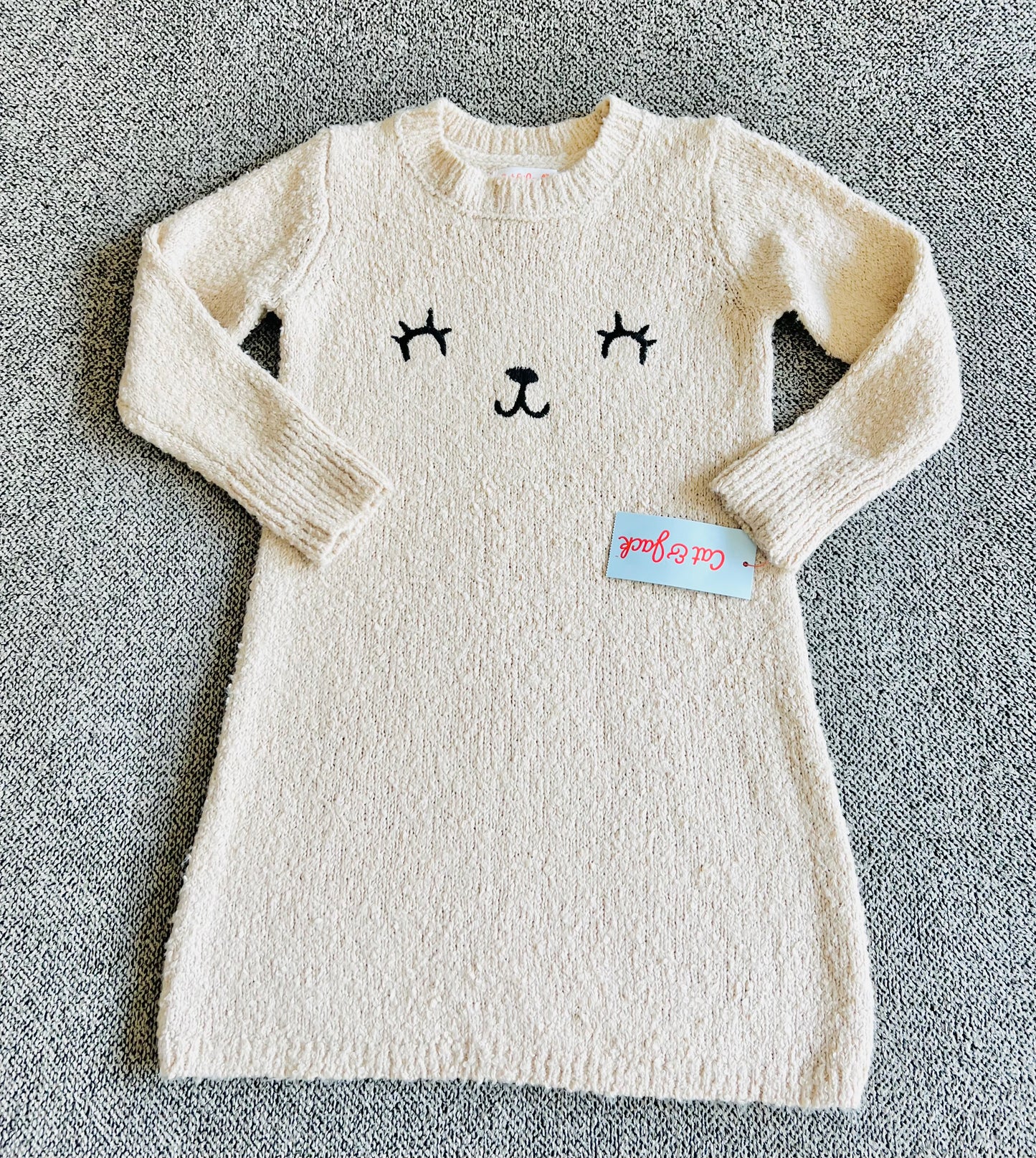 Toddler Girls' Teddy Bear Printed Sweater Dress - Beige