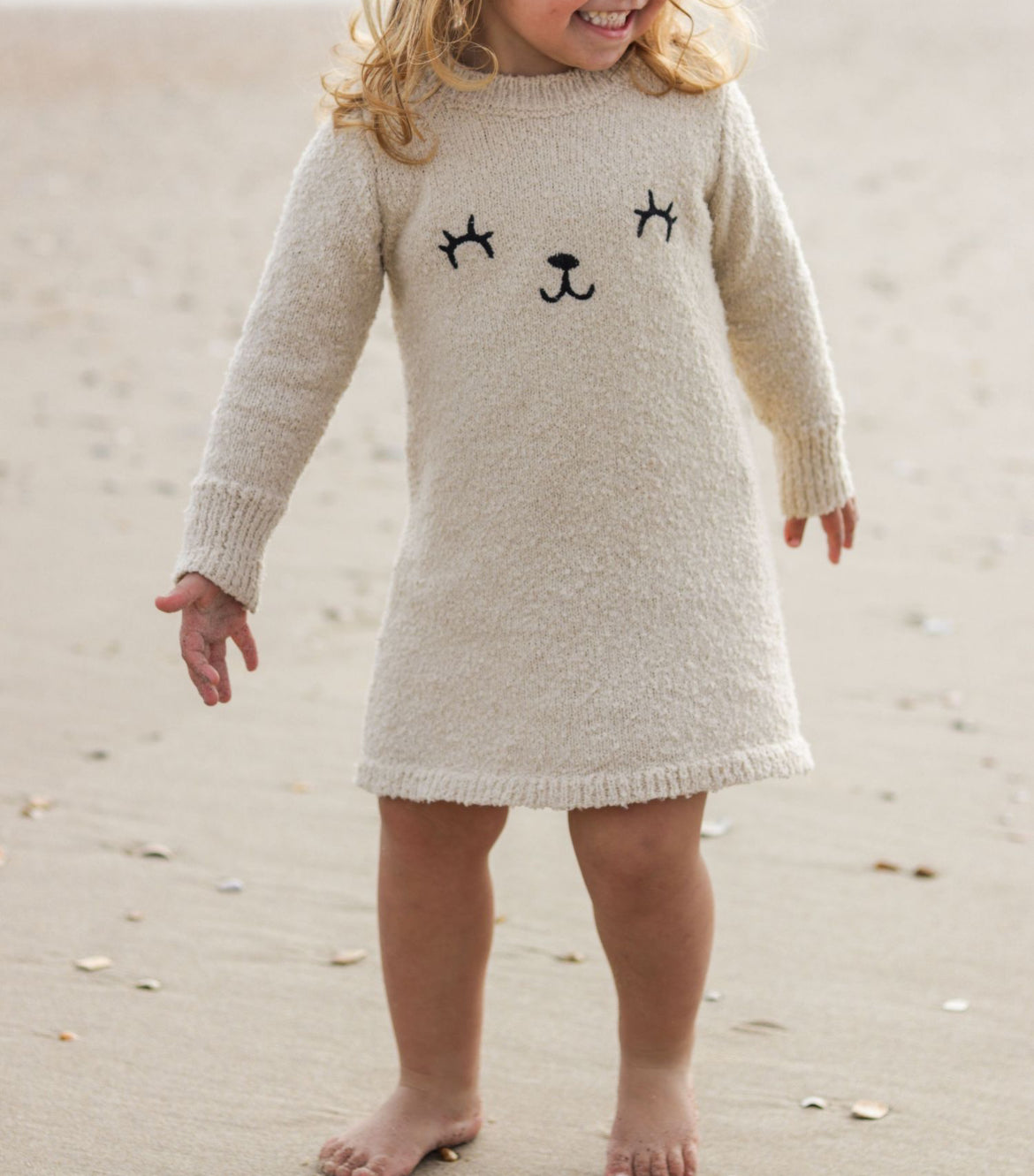 Toddler Girls' Teddy Bear Printed Sweater Dress - Beige