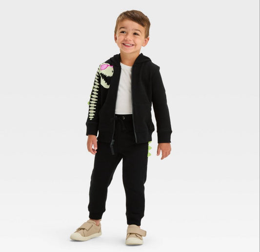 Toddler Boys' Glow In the Dark Dino Halloween Zip-Up Sweatshirt  and Marching Pants-Cat & Jack™ Black