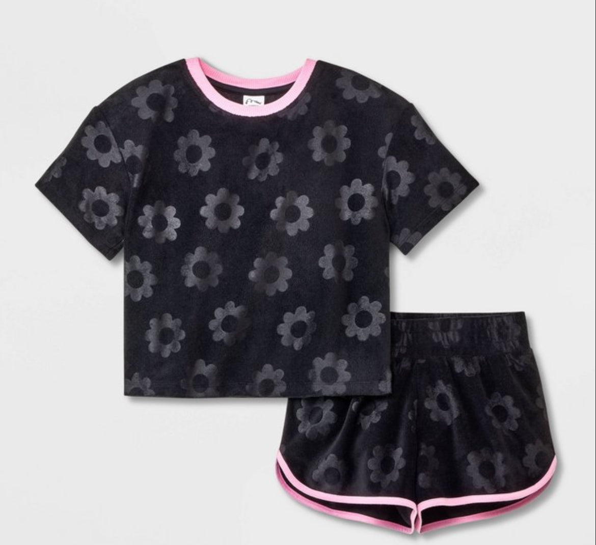 Girls' 2pc Terry Pajama Set-Black