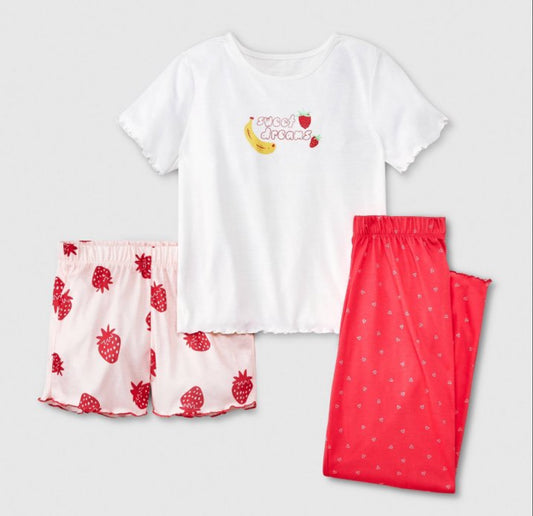 Girls' 3pc Short Sleeve Pajama Set - Pink