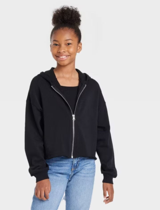 Girls' Boxy Cropped Zip-Up Hoodie Sweatshirt - art class™