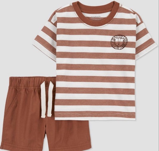 Carter’s Just One You Baby Boy’s Lion Striped Top & Bottom Set Brown