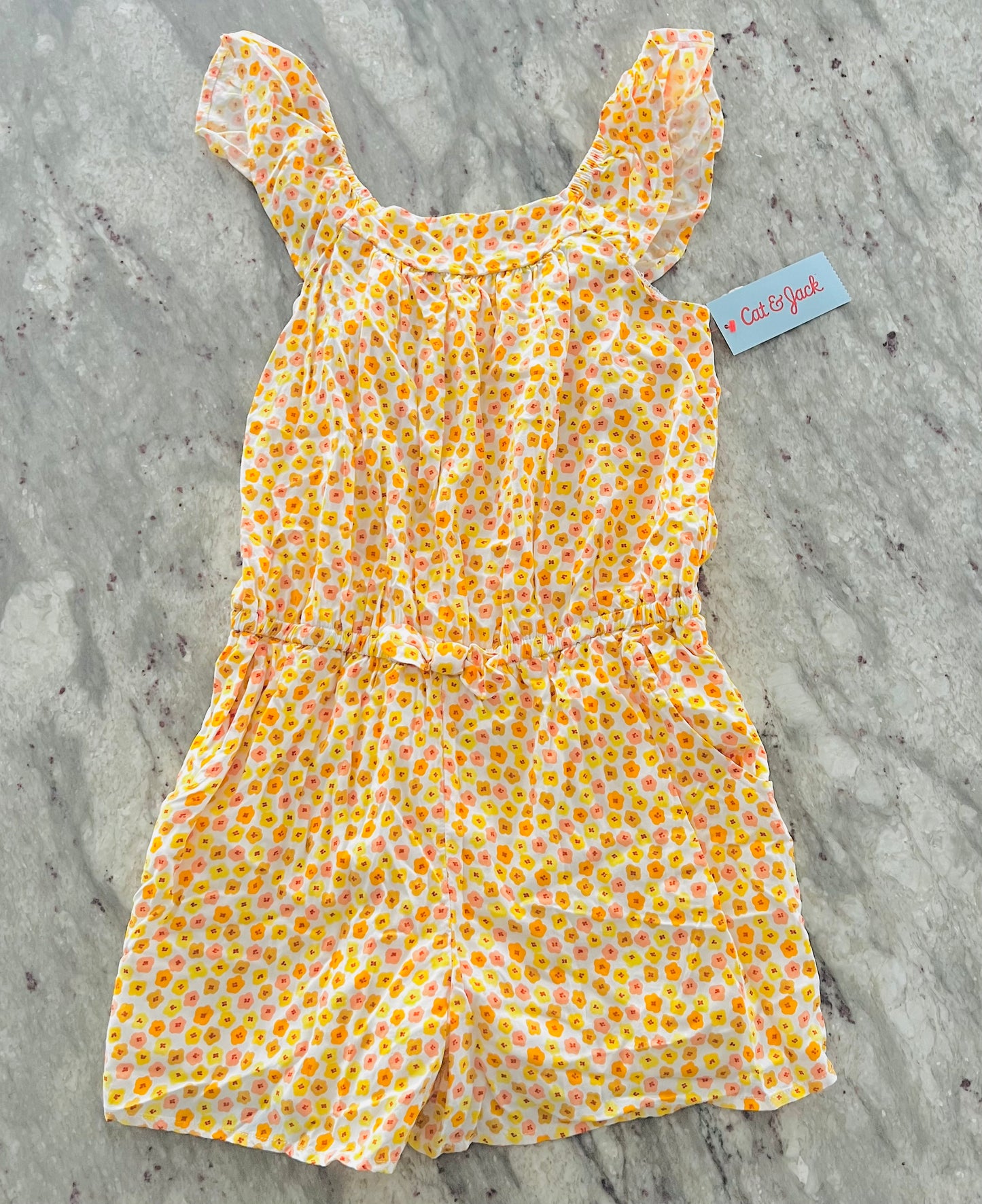 Girls' Sleeveless woven Romper -Yellow Floral