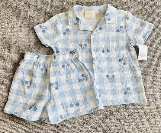 Toddler Boys' Disney Mickey Mouse Gingham Woven Top and Shorts Set - Blue