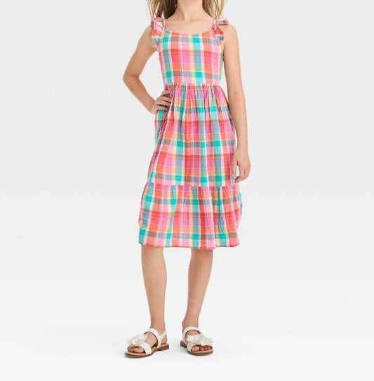 Girls' Sleeveless Woven Plaid Midi Dress