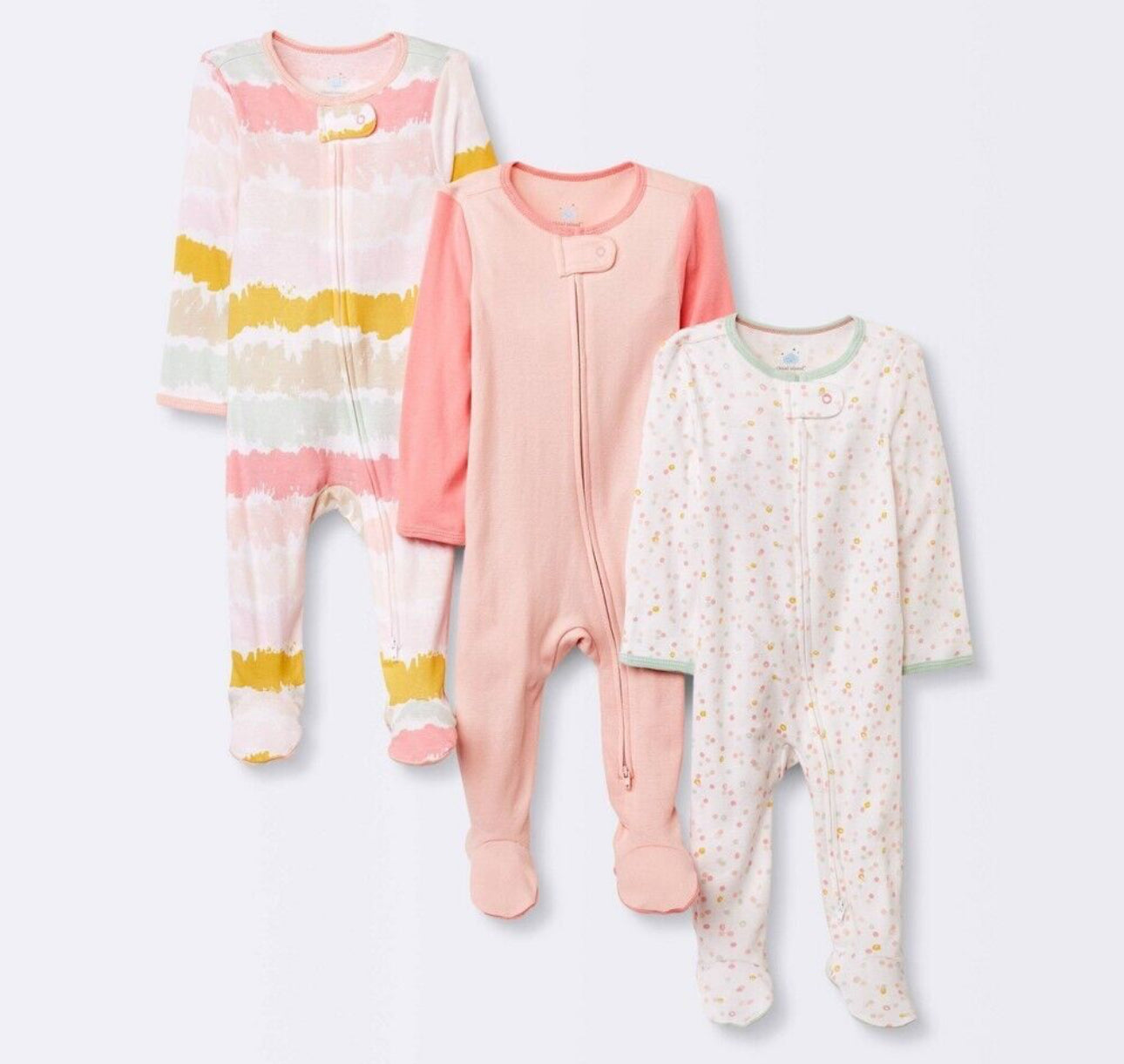 Baby Girls' 3pk Zip-up Sleep N' Play - Cloud Island™ Pink