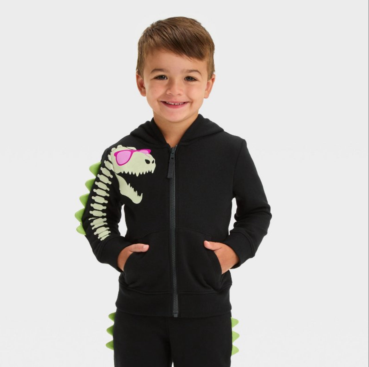 Toddler Boys' Glow In the Dark Dino Halloween Zip-Up Sweatshirt  and Marching Pants-Cat & Jack™ Black