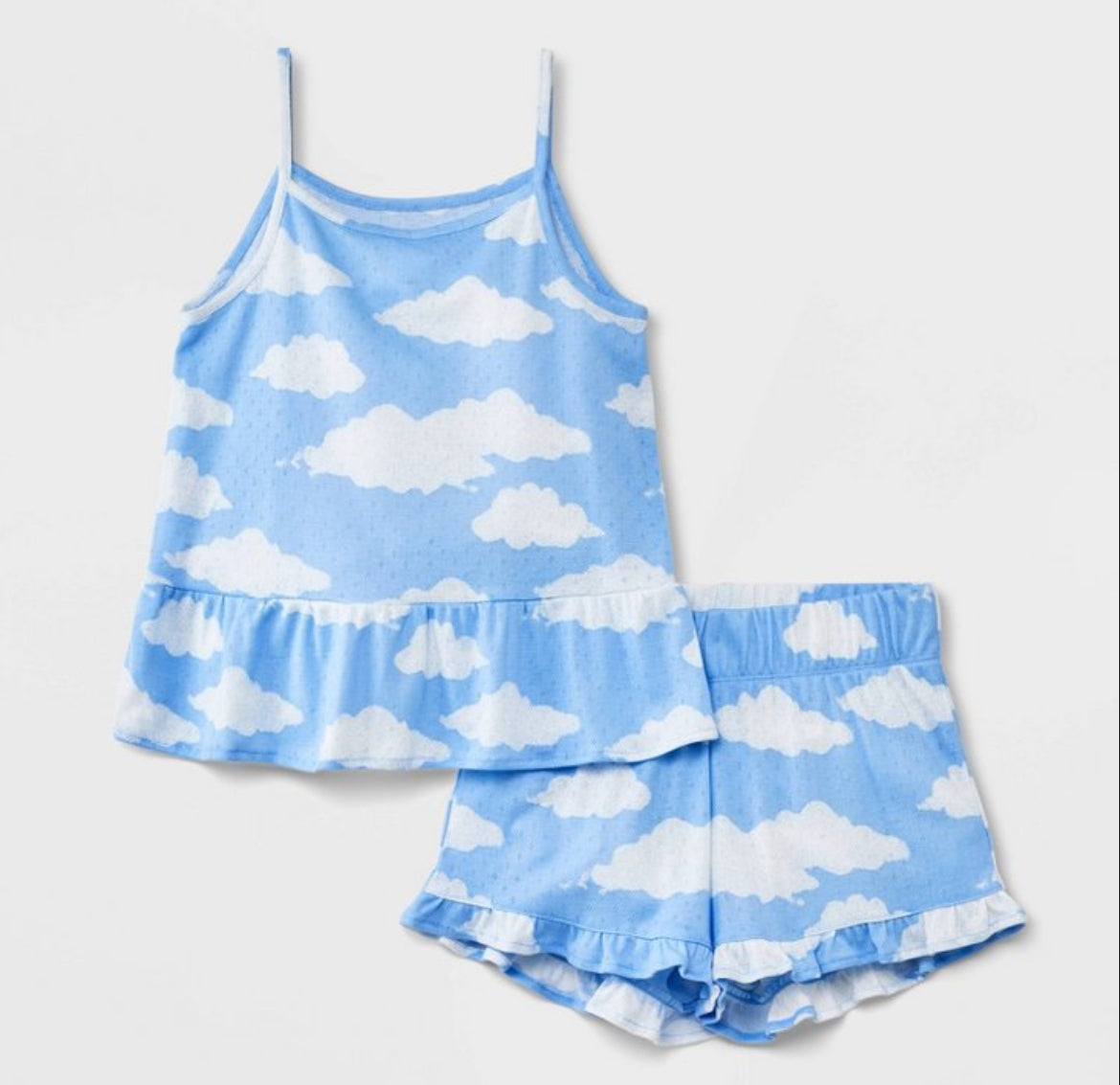 Girls' 2pc Pointelle Ruffle Tank Pajama Set