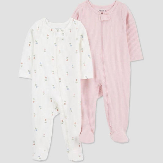 Carter’s Just One You 2pk Ribbed Zip Sleep N’ Play- Pink/White