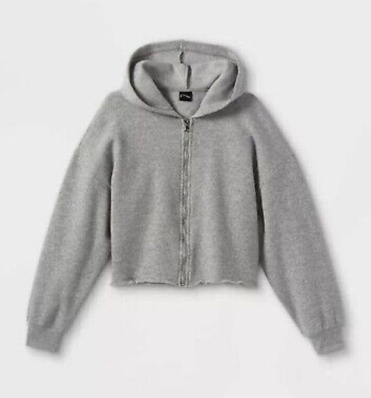 Girls' Boxy Cropped Zip-Up Hoodie Sweatshirt Art Class™ Gray