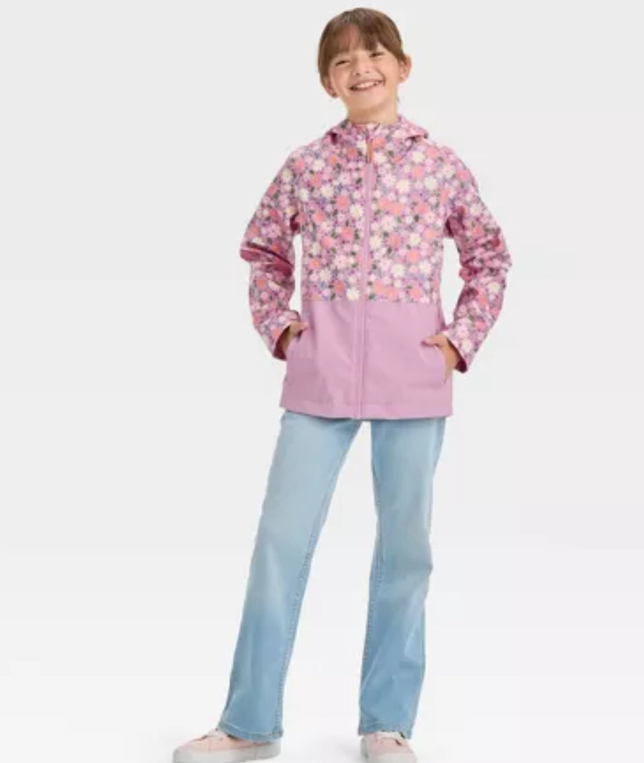 Girls' Floral Printed Rain Coat - Cat & Jack™ Lavender