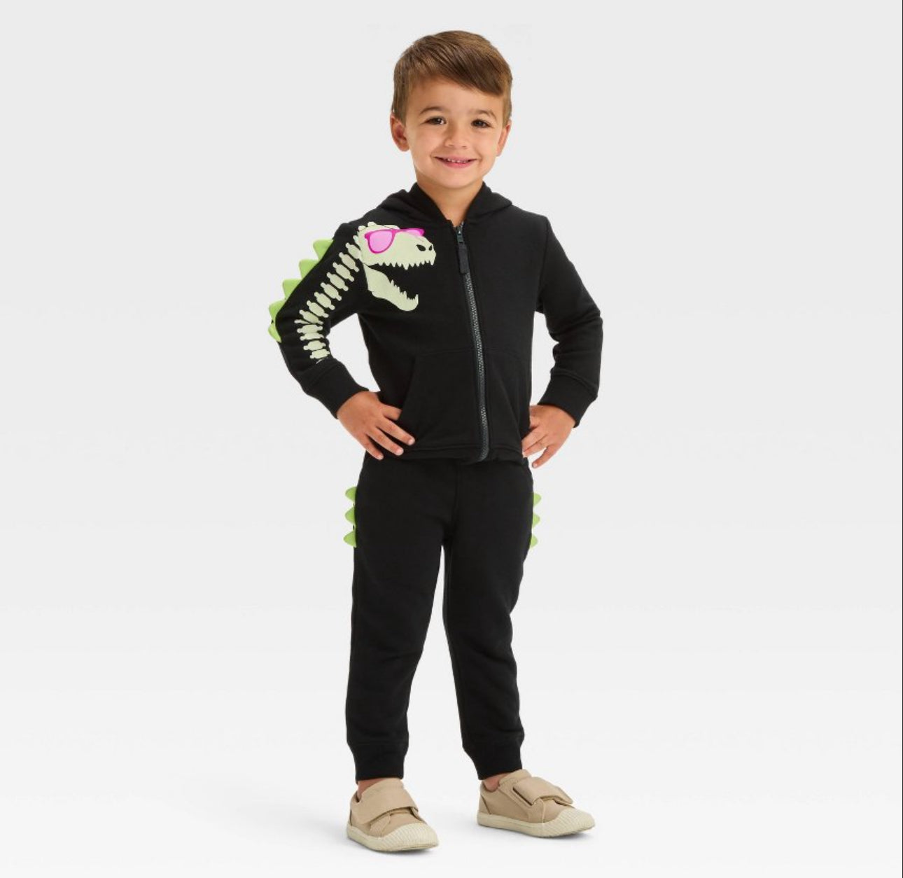 Toddler Boys' Glow In the Dark Dino Halloween Zip-Up Sweatshirt  and Marching Pants-Cat & Jack™ Black