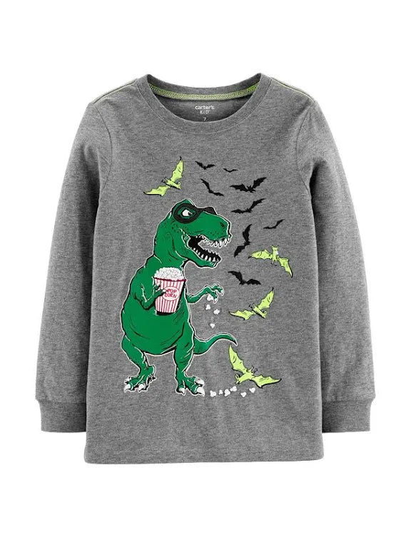 Carter's Little & Big Boys Dinosaur Bats-Print Cotton T-Shirt - Grey