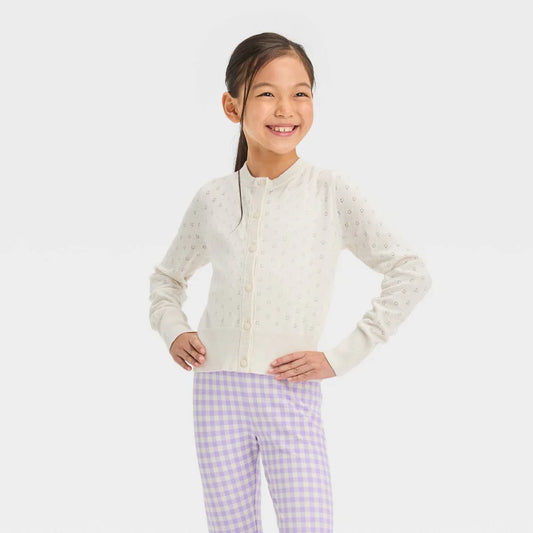 Girls' Pointelle Cardigan - Cat & Jack™ Cream