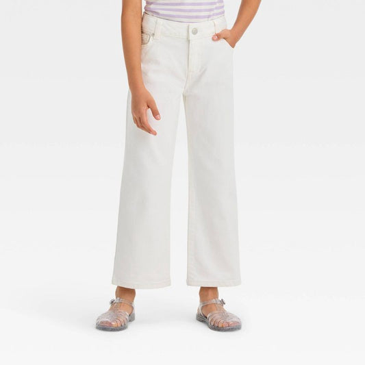 Girls' Mid-Rise Wide Leg Crop Jeans - Cat & Jack™ White