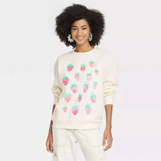 Women's Strawberry Graphic Sweatshirt - Off-White