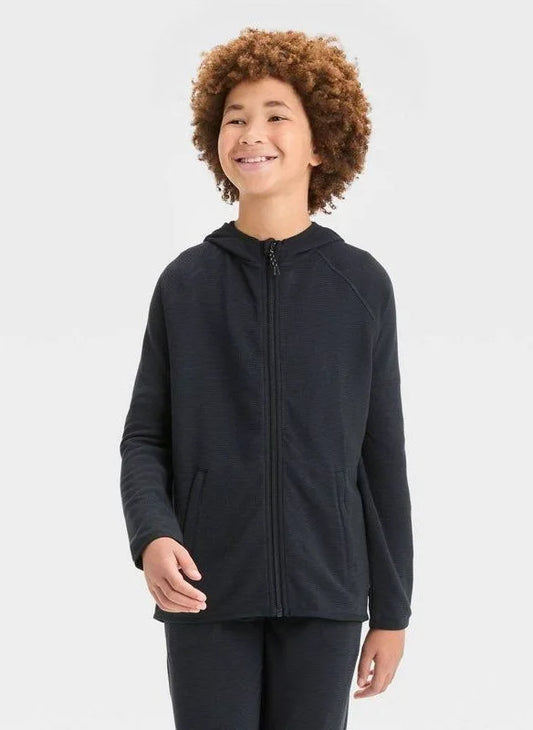 All in Motion Boys' Waffle Hooded Sweatshirt- Black