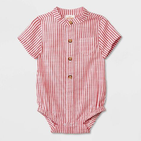 Baby Boys' Striped Henley Top & Bottom Set - Red/Navy