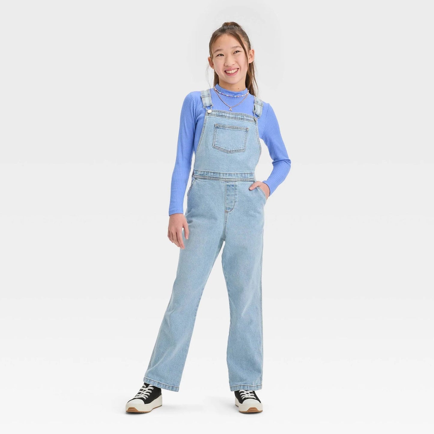 Girls' Denim Utility Overalls art class Light Indigo