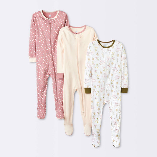 Baby Girls' 3pk Floral Sleep N' Play - Cloud Island™ Pink