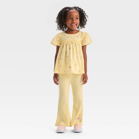 Toddler Girls' Disney Minnie Mouse Top and Flare Ribbed Pant Set - Yellow