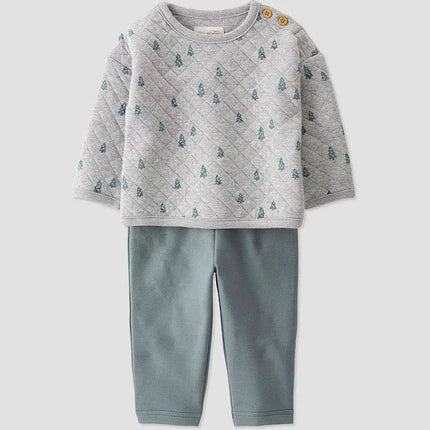 Little Planet by Carter's Organic Baby Boys' 2pc Double Knit Trees Top & Bottom Set - Green/Gray