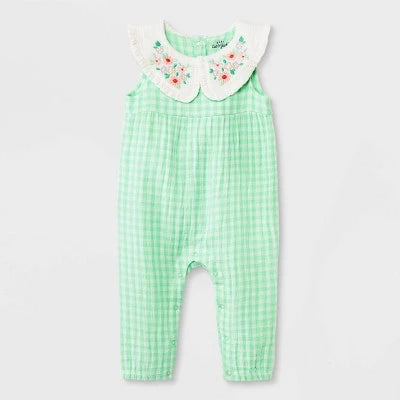 Baby Girls’ Collar Gingham Romper – Cat & Jack™ Green