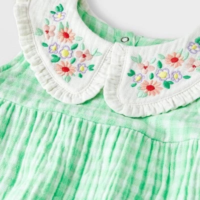 Baby Girls’ Collar Gingham Romper – Cat & Jack™ Green