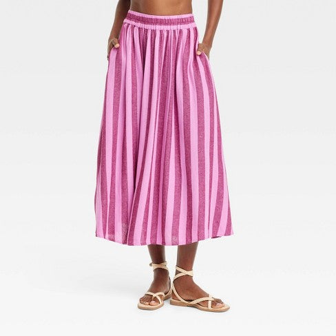 Women's Linen Midi Picnic Skirt - A New Day™