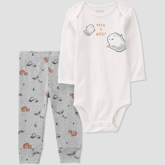 Carter's Just One You Baby 'Peek-a-Boo' Halloween Top Bottom Set nwt Gray/White