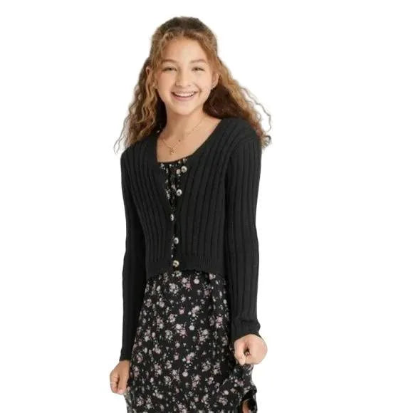 Girls Cropped Cardigan Sweater art class Black