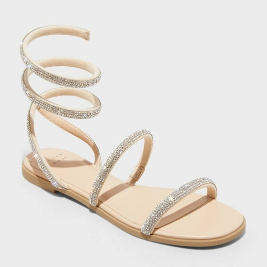 A New Day Women's Althea Ankle Wrap Sandals Silver