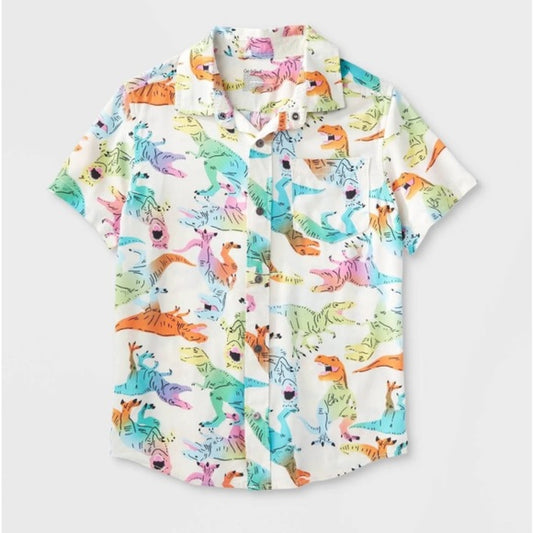 Toddler Boys Rainbow Dinosaur Button Up