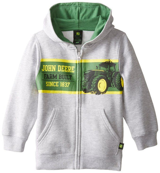 Boys John Deere Zip Up Fleece Hooded Sweatshirt - Gray